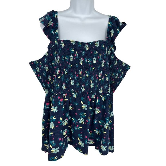 Lane Bryant Womens Floral Smocked Ruffle Tank Top Size 22/24 - Picture 1 of 10